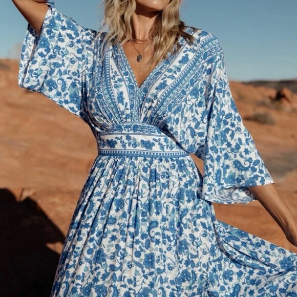 Baltic Born Watson Kimono Maxi Dress Blue White Size XL - Picture 5 of 10